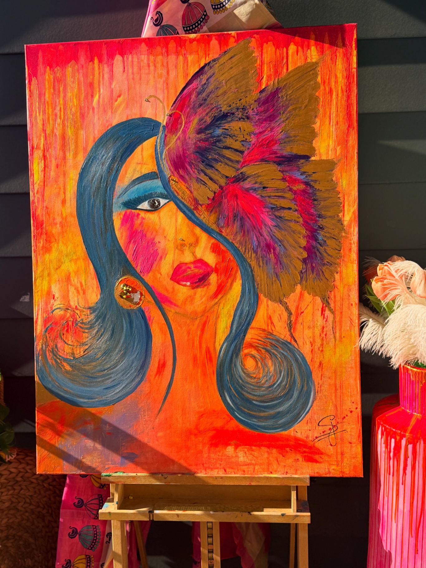 Winged Muse Winged Muse — original goddess portrait painting with golden wings by Aura by Shivangi